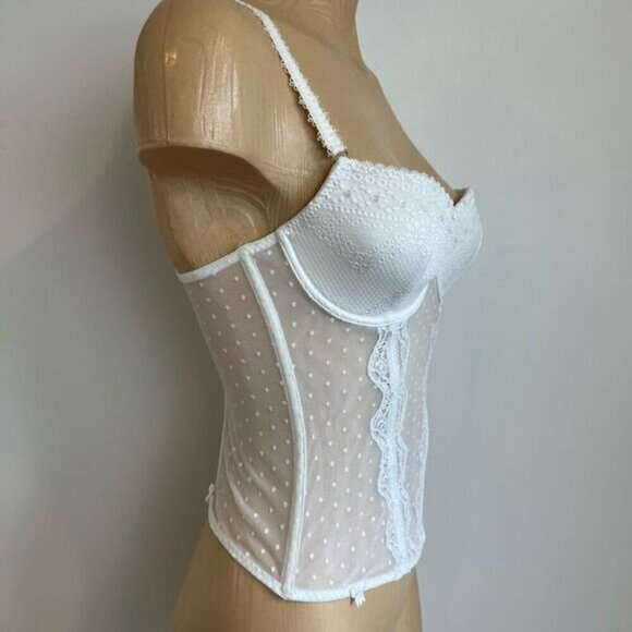 VTG Lingerie Luxury US 34 C Intimates White Lace Gartier Longline Corset Bustier - Picture 4 of 15